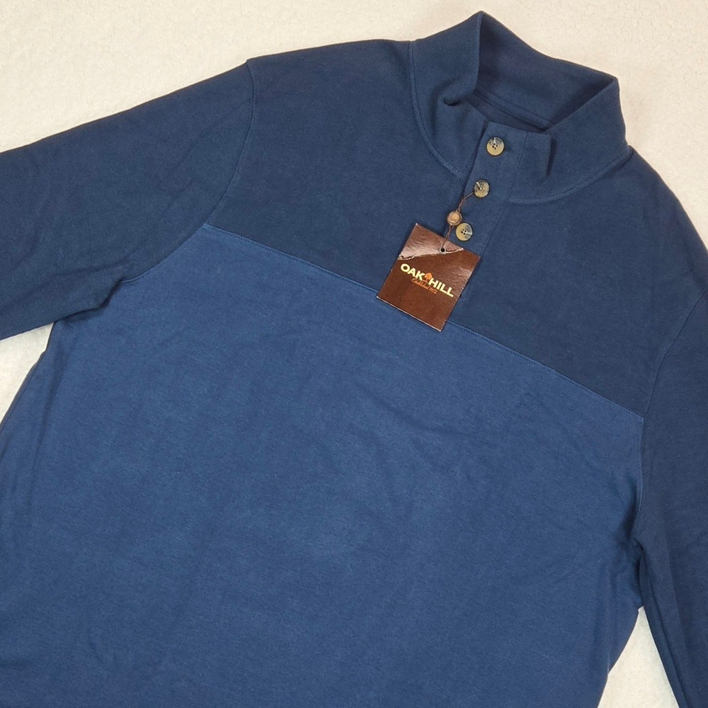 Oak Hill Mens 2XLT Colorblock Henley Sweater Navy Blue Mock Neck Tall 108
